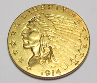 1914 $2.5 Gold Indian Xf Grade