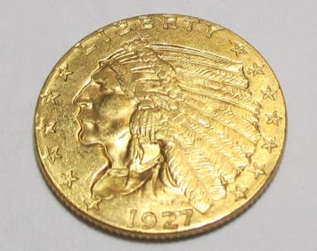 1927 $2.5 Gold Indian XF plus- AU Like Grade
