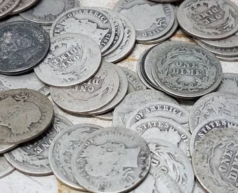 (50) Random Date and Grade Barber Dimes