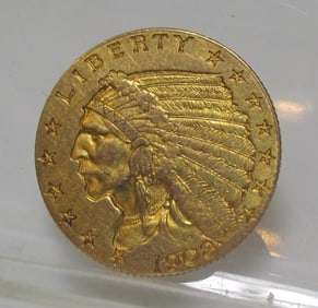 1908 $2.5 Gold Indian XF AU Grade