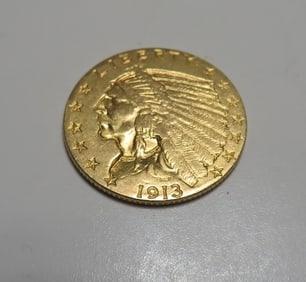 1913 $2.5 Gold Indian XF AU Grade