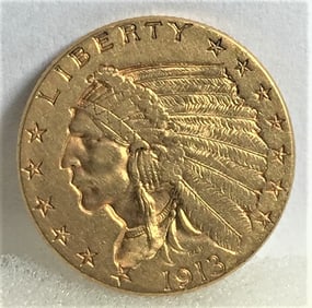 1913 $2.5 Gold Indian XF AU Grade