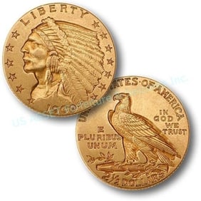 1909 $2.5 Gold Indian XF-AU Grade