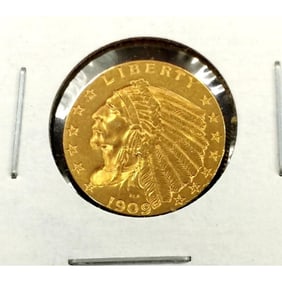 1909 $2.5 Gold Indian in 2x2 XF AU Grade