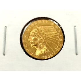 1929 $2.5 Gold Indian in 2x2 XF AU Grade