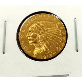 1915 $2.5 Gold Indian in 2x2 XF AU