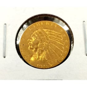1915 $2.5 Gold Indian in 2x2 XF Grade