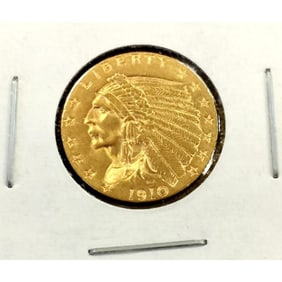 1910 $2.5 Gold Indian in 2x2 XF/AU Grade