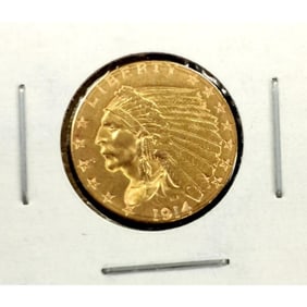 1914 D $2.5 Gold Indian in 2x2 XF/AU