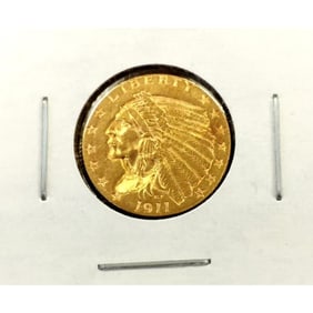 1911 $2.5 Gold Indian in 2x2 XF AU Grade