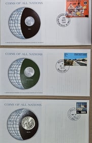 (3) Coins of All Nations w/ Stamps