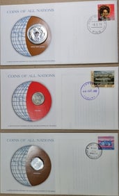 (3) Coins of All Nations w/Stamps