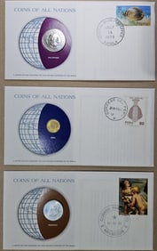 (3) Coins of All Nations w/Stamps