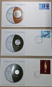 (3) Coins of All Nations w/Stamps