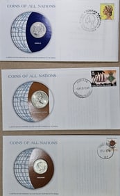 (3) Coins of All Nations w/Stamps
