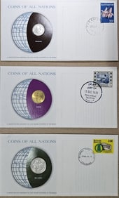 (3) Coins of All Nations w/Stamps