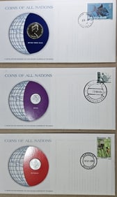 (3) Coins of All Nations w/Stamps