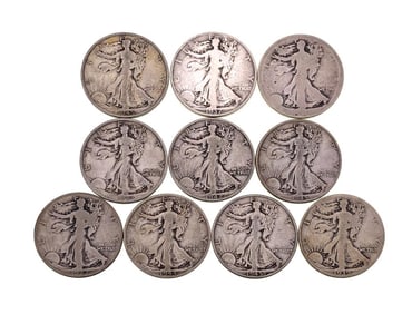 (10) Random Date/Grade Walking Liberty Halves