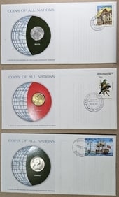 (3) Coins of All Nations w/Stamps