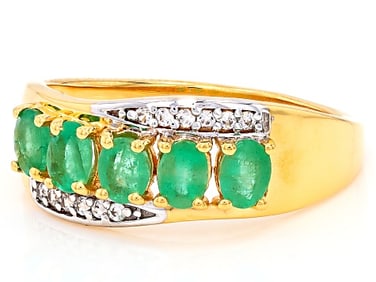 Natural  Emerald Ring 18k YG plated Sterling Ring