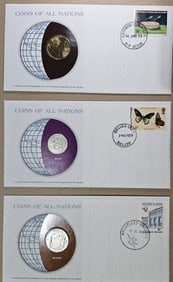 (3) Coins of All Nations w/Stamps