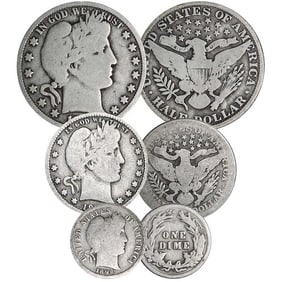 Barber Type Set - 10c-25c-50c- Random Dates