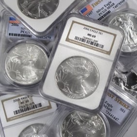 (10) 1 oz Silver Eagle MS 69 Graded Mix