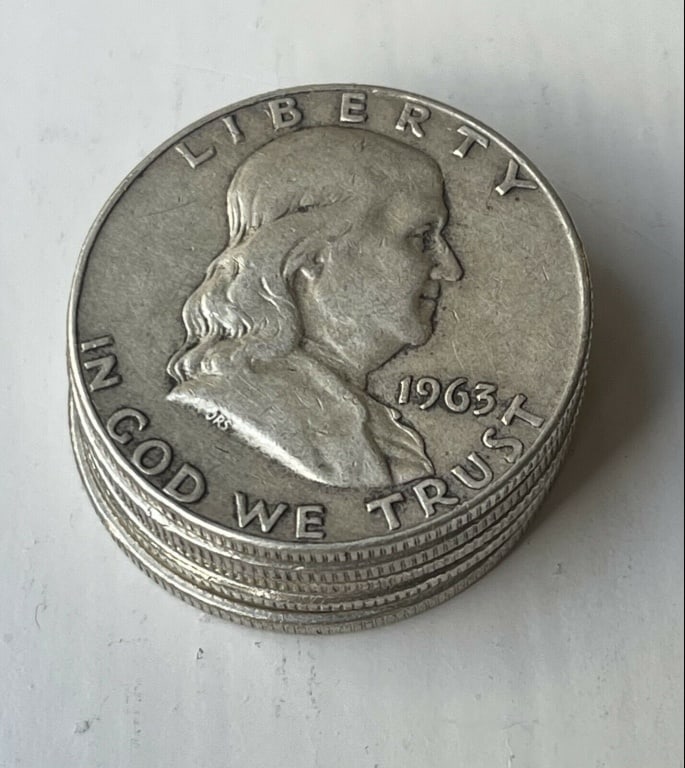 (5) Random Date Franklin Halves 90% Silver (1 of 1)