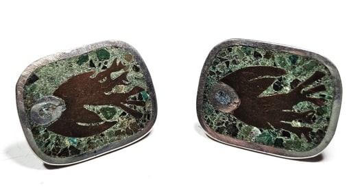 Vintage Taxco Raven Inlay Earrings