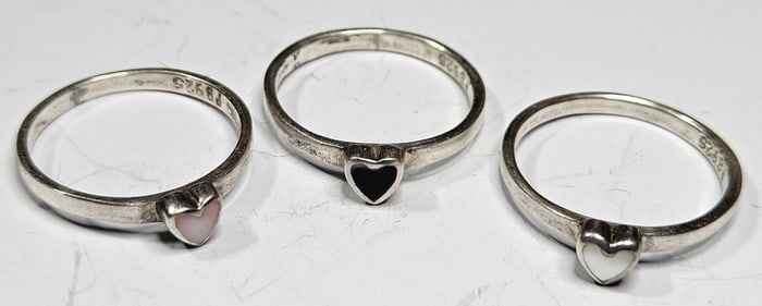 Set of 3 Heart Design Sterling Silver Rings
