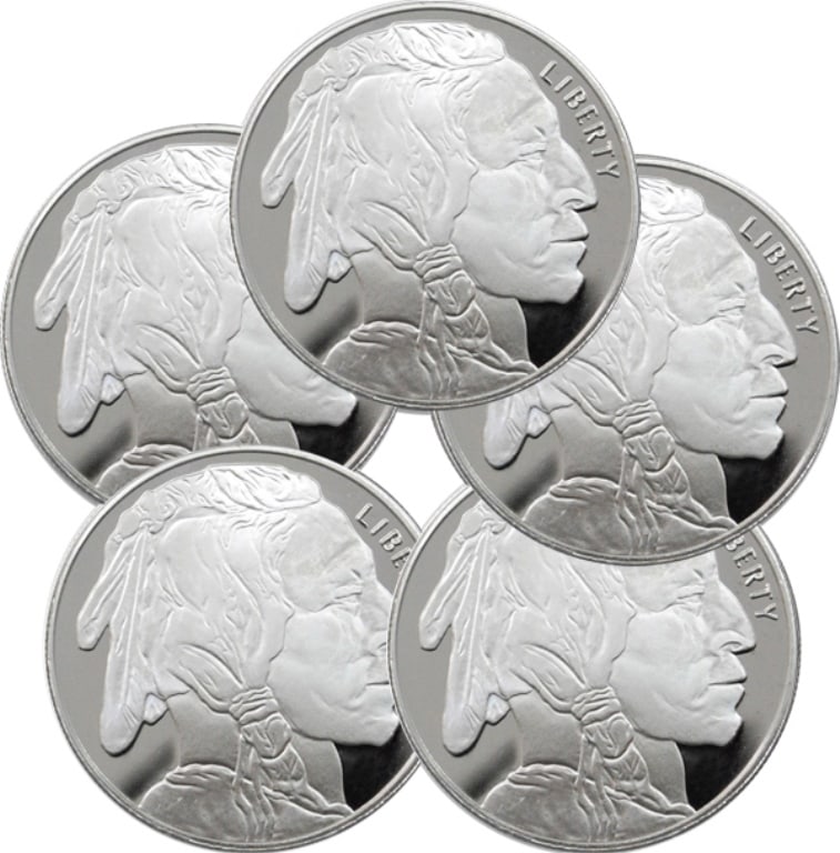 (5) Buffalo Design 1 oz Silver Rounds (1 of 1)