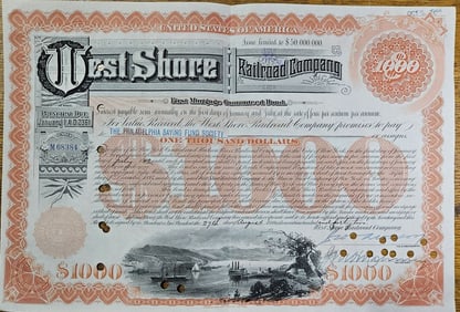 1942 Westshore Railroad Stock Certificate