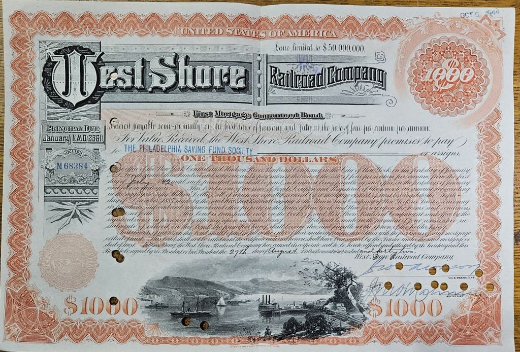 1942 Westshore Railroad Stock Certificate (1 of 2)