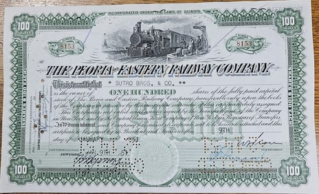 1951 Peoria Eastern Railway Stock Certificate