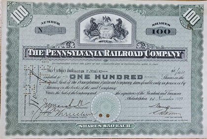1929 Pennsylvania Railroad Stock Certificate