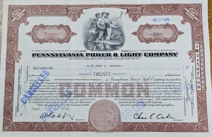 1950 Penn. Power & Light Co. Stock Certificate