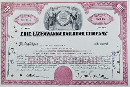 1960 Erie-Lackawanna Railroad Stock Certificate