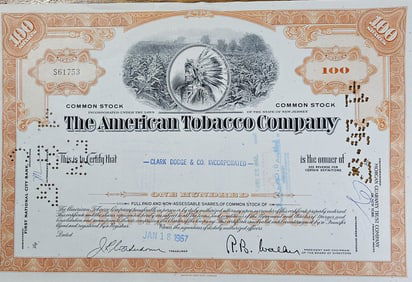 1967 American Tobacco Co. Stock Cert. Native Image