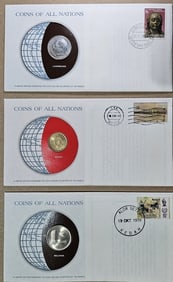 (3) Coins of All Nations w/ Stamps