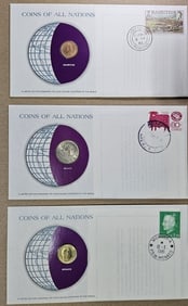 (3) Coins of All Nations w/ Stamps