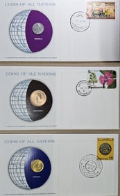 (3) Coins of All Nations w/ Stamps