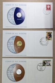 (3) Coins of All Nations w/ Stamps