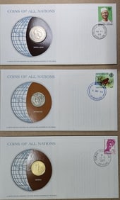 (3) Coins of All Nations w/Stamps