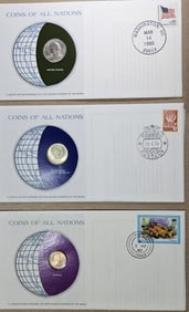 (3) Coins of All Nations w/Stamps