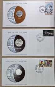 (3) Coins of All Nations w/ Stamps