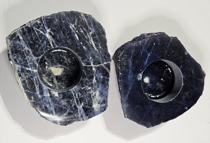 Natural Brazilian Sodalite Candle Holder Pair