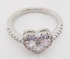 Heart Shape Silver Tone CZ Rng