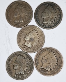 1895-89-88-99-97 Indian Head Cents