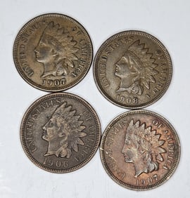 (4) XF Plus Indian Head Cents