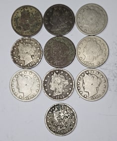 Lot of (10) Assorted Date V Nickels